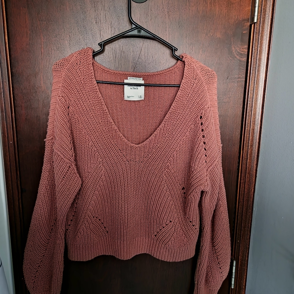 Abercrombie & Fitch Dusty Rose V Neck Oversized Boxy Sweater Cotton‎ XS Spring
